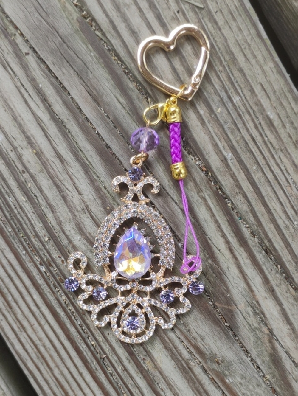 Handmade art deco purple rhinestone bag charm keychain